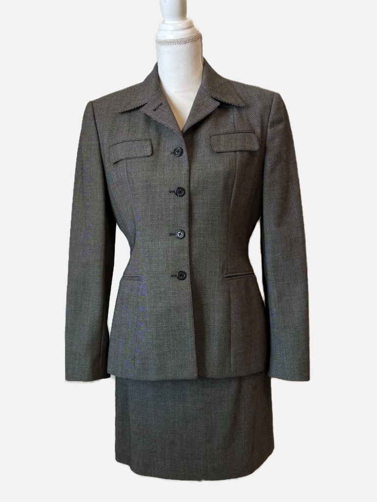 Ralph Lauren Vintage Y2k Women's Tailored Two-Piece Wool Blazer Skirt Suit Small